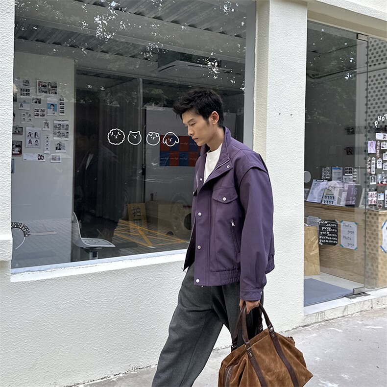秋季2025老钱风抖音纯色休闲立领夹克店主风A236-82531-p145,男装夹克,电商A236