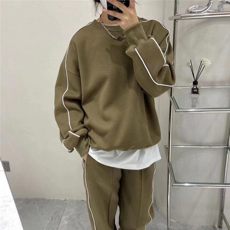 外包边休闲套装，女装运动套装，LL+