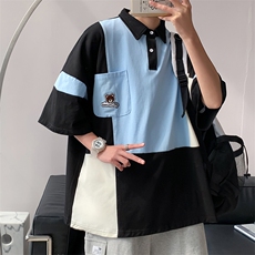 美式高街polo衫短袖t恤夏宽松ins潮情侣设计感小众上衣T950-P32，男装Polo衫，星座512-3