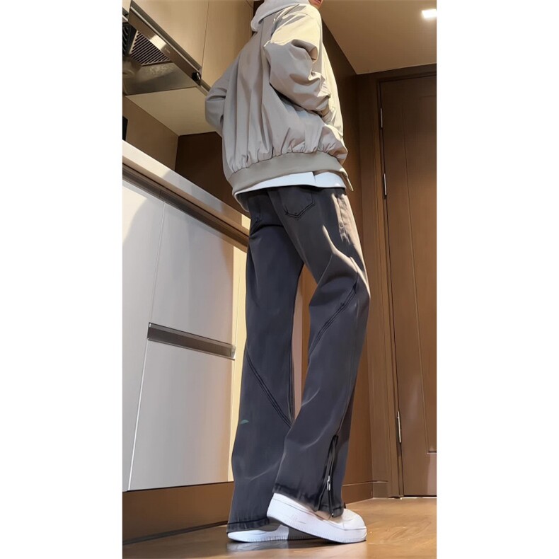 【现货】美式高街牛仔裤男vibe设计感拉链微喇直筒长裤KN330-P60,男装牛仔裤,星座610A