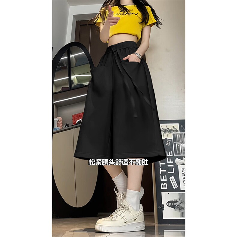 宽松抽绳直筒七分裤男女同款潮牌休闲百搭简约短裤K749TP38控68,男装牛仔裤,电商A102B