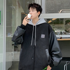 直播！2023新款男士加厚鹿皮绒拼皮夹克棒球服外套JK191P85，男装夹克，电商B220