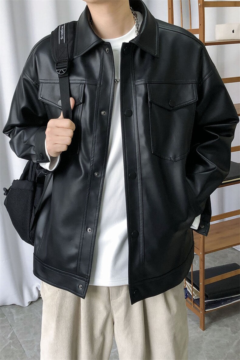 现货春装皮衣外套男时尚机车服休闲皮夹克-A607-P90加绒-P100,男装夹克,电商A351