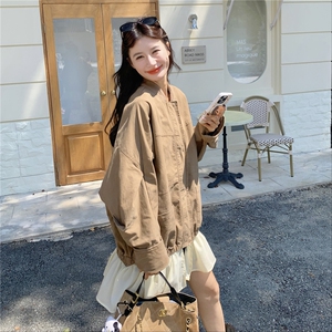 秋款棒球服领拼接不规则鱼尾下摆宽松外套2C050-1290-P170-K268图片