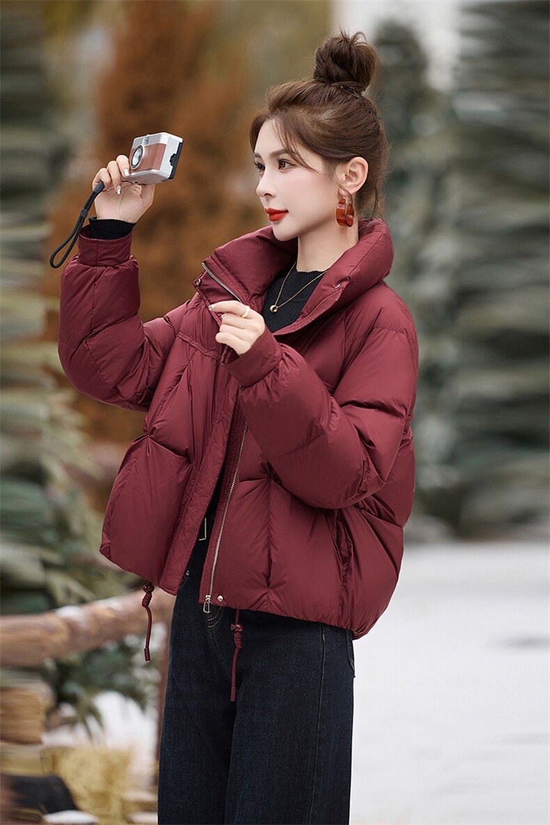 短款羽绒服女2024冬季新款小个子欧货宽松洋气红色加厚立领面包服,女装羽绒服,艾尚靓装