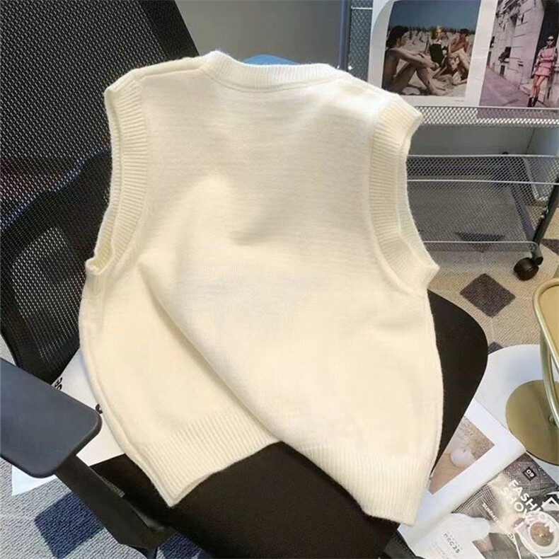 黑色刺绣背心针织马甲叠穿衬衫韩系女秋季新款毛衣上衣坎肩,女装马甲,萱芳婷羊绒