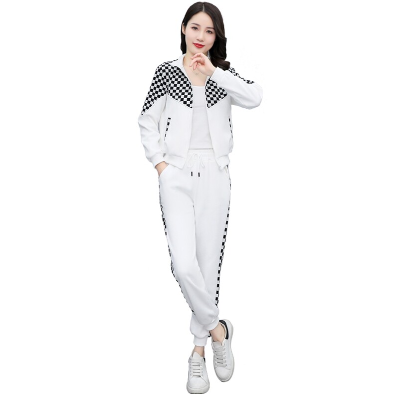 2022春季新款韩版时尚气质撞色拼接拉链两件套,女装套装/套裙,仟媚宠