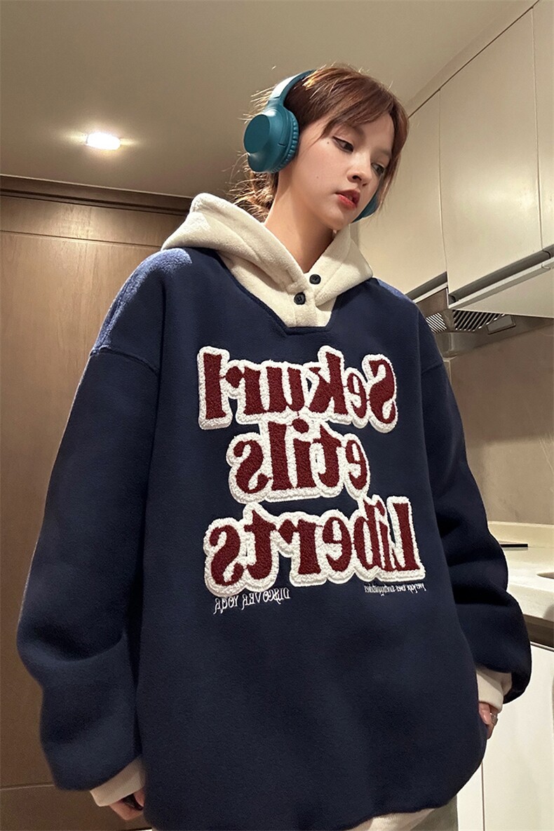 中性风摇粒绒连帽卫衣潮冬季绣花加厚宽松复古潮牌G1069P98,男装卫衣,电商A339