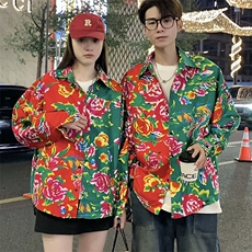 PC203情侣休闲东北大花拼接长袖衬衫外套男女宽松寸衣汉服演出服，男装衬衫，星座115A(原星座507）