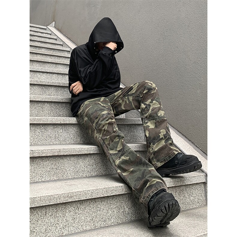 B221美式ins高街暗黑拉链休闲迷彩牛仔裤LK24156-P65控88,男装牛仔裤,电商B221