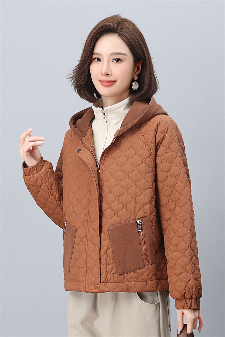 时尚保暖女款棉衣连帽拼接口袋设计舒适百搭短款外套,女装棉衣/棉服,叶笙衣