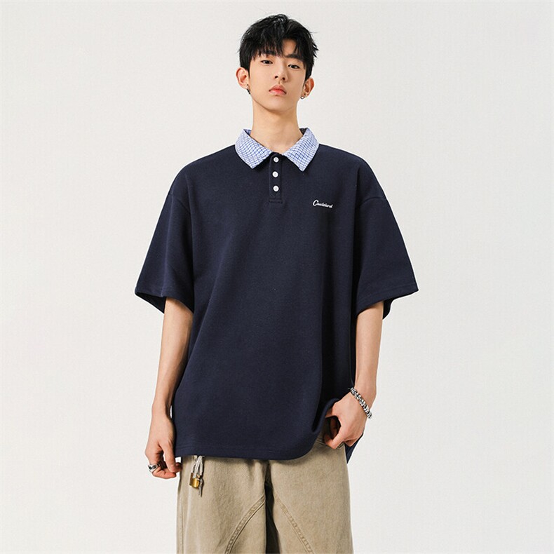 2025夏季新款高品质重磅280克POLO领格子假两件短袖T恤PT971-P40图片