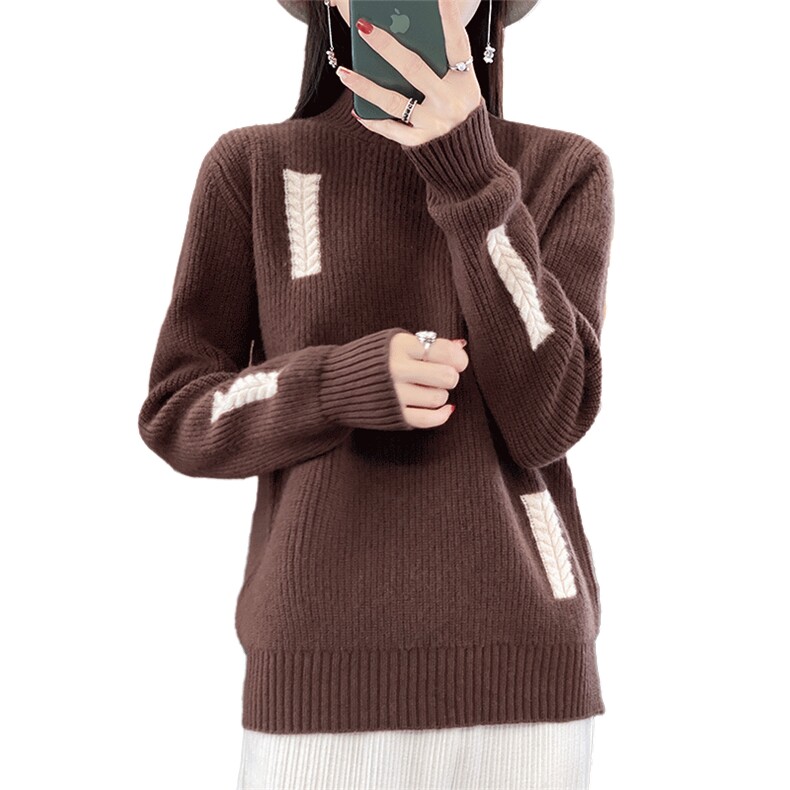 半高领毛衣女2024秋冬新款洋气套头纯色羊毛衫宽松外穿上衣慵懒风,女装羊毛衫,蒙特羊绒