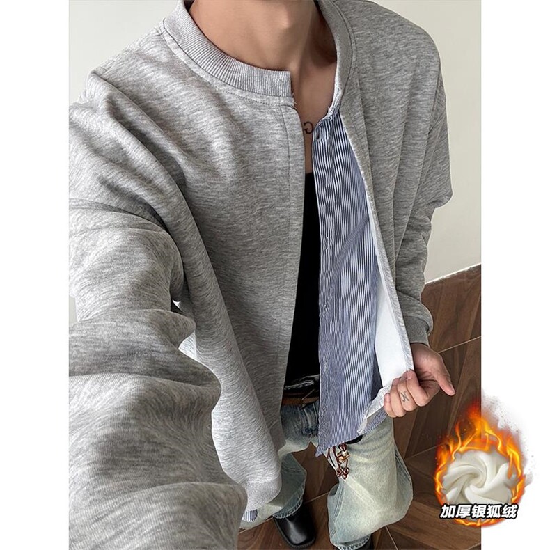 380g重磅假两件加厚银狐绒休闲开衫卫衣男W5055J加绒-特P60控108，男装卫衣，电商A001