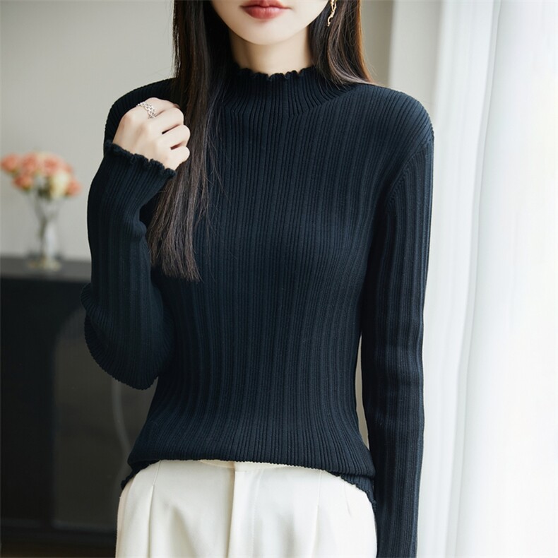 2025年秋季新款百搭女士半高领抽条针织衫,针织衫/毛衣,丹芙娇羊绒