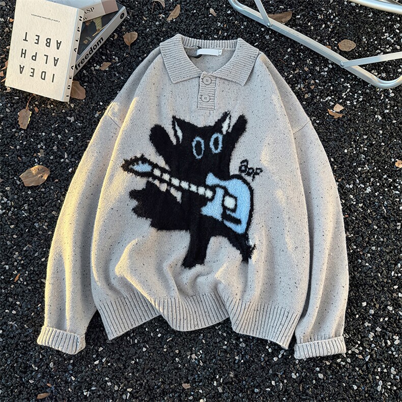 美式猫咪提花polo领毛衣男宽松休闲软糯慵懒针织衫MY09568-P58,男装针织衫/毛衣,星座308B-2