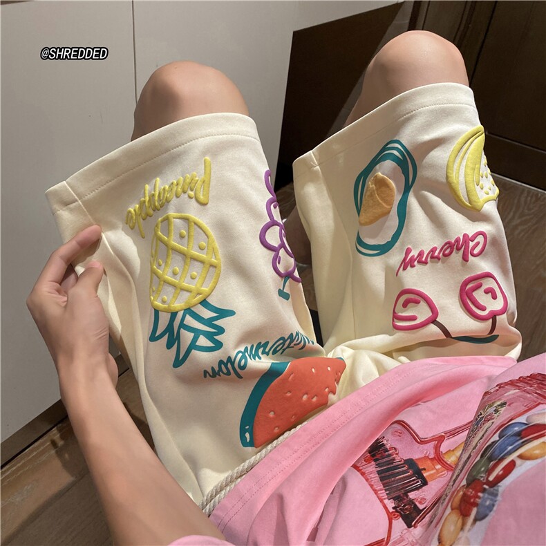 夏季新款男生麻绳宽松短裤发泡印花五分裤B315-K23345-P45控58,男装休闲裤,电商B315