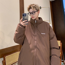 男棉服宽松立领条纹刺绣棉衣加厚棉袄面包服MY8697/特P90咖啡，男装棉衣，电商A094
