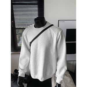 重磅硬挺boxy螺纹圆领卫衣男秋冬季潮牌加绒加厚宽松休闲上衣外套图片