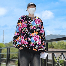 B203圆领大花卫衣大码男女新中式汉服团队表演出饭店火锅店情侣潮，男装民族服装，星座115A(原星座507）