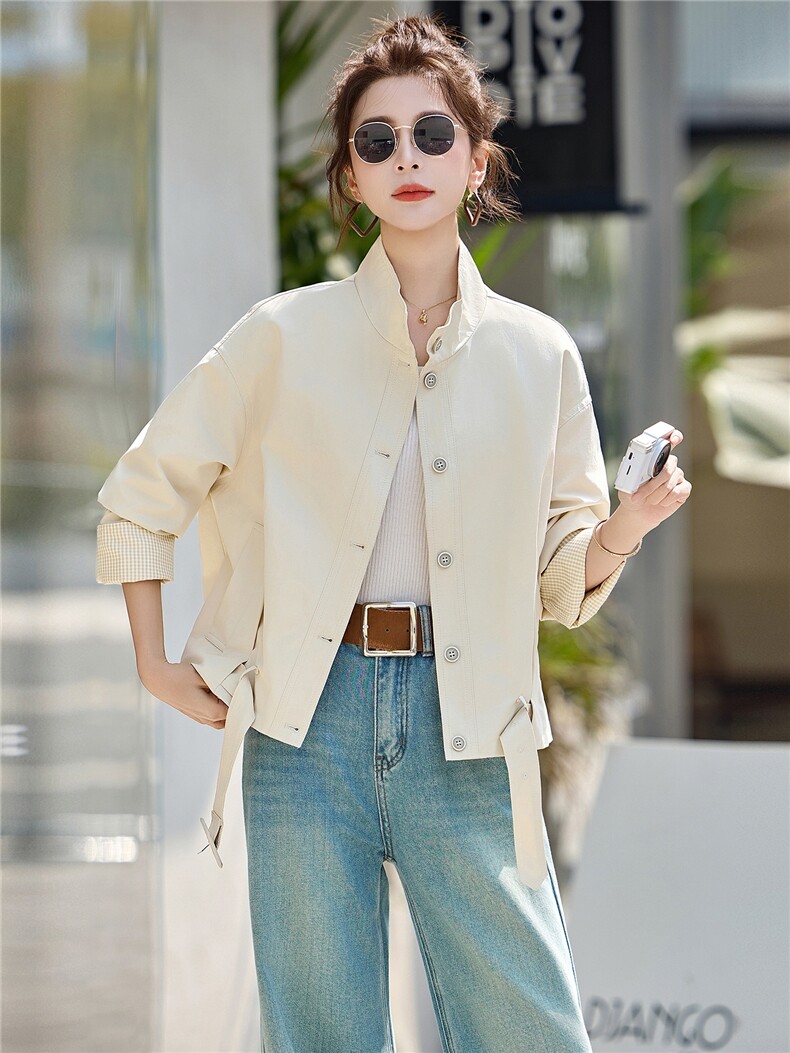 拼接撞色短外套女2026新款,女装短外套,秀美人生