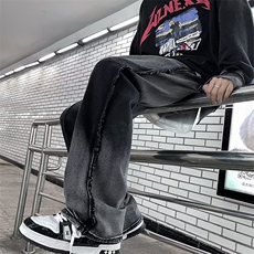 美式渐变牛仔裤男秋冬高街直筒裤潮ins宽松休闲长裤子RK1152-P46，男装牛仔裤，星座412-2