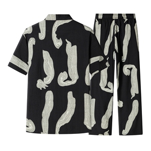 男士夏季风汉服棉麻透气舒适复古开衫唐装两件套 HO6929-P65图片