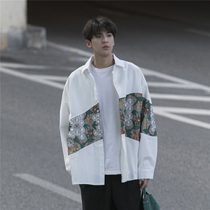 港风长袖衬衣男情侣大码M-5XL中性风刺绣潮长袖衬衫男CS9743P50图片