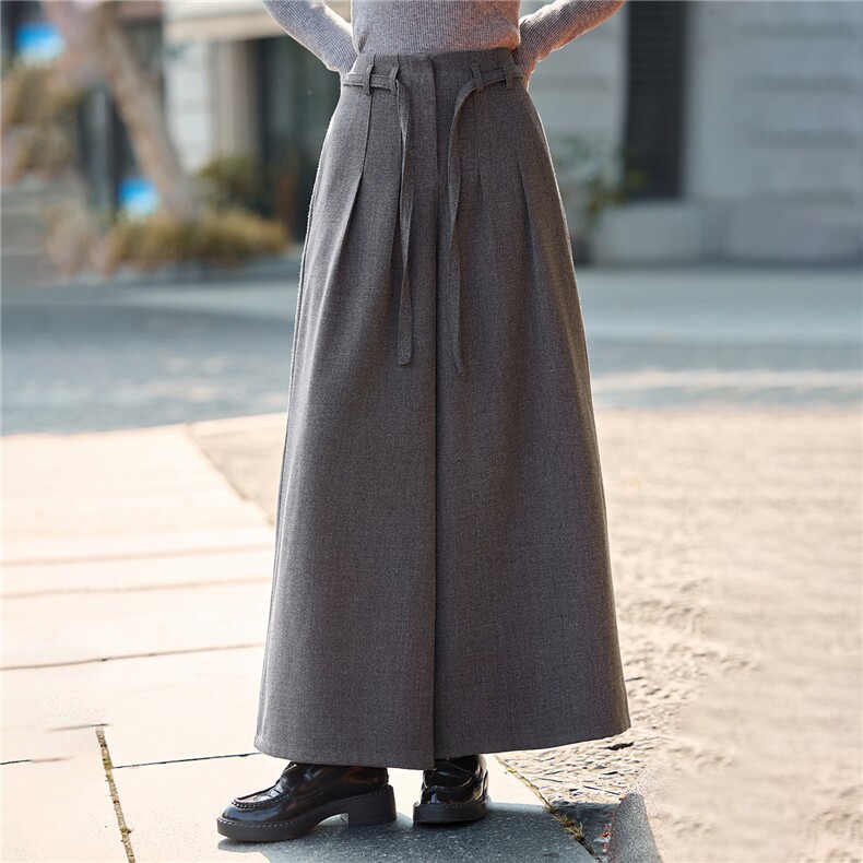 现货新款女士阔腿裤2025年冬季时尚羊毛呢抽绳裤子,女装休闲裤,卡杰菲