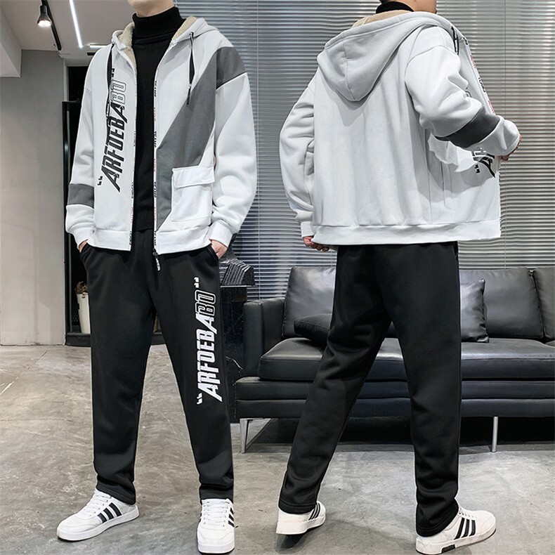 卫衣男运动套装秋冬2022宽松开衫连帽休闲加绒加厚TZ832-P95图片