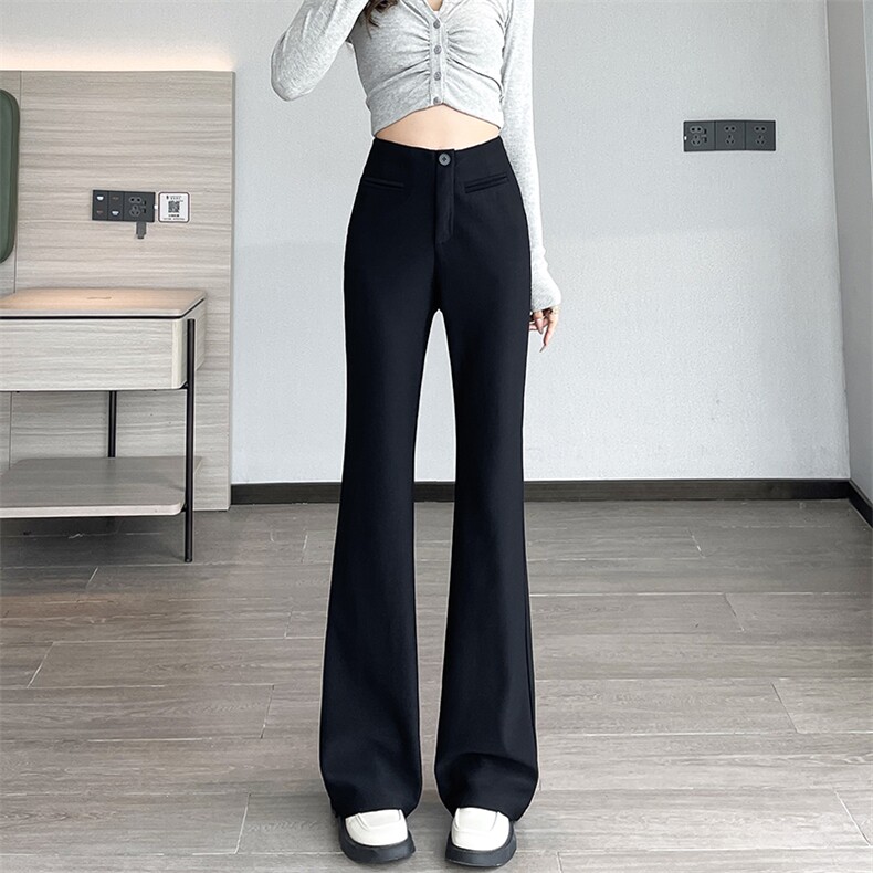 黑色喇叭裤女2025秋冬新款高腰显瘦微喇裤拖地直筒窄版西装裤,女装休闲裤,云美莎专业女裤-全店现货