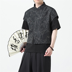 2025夏季新款男装新中式短款马夹外搭风短袖马甲外套C88-P65，男装T恤，电商B277(原6028)