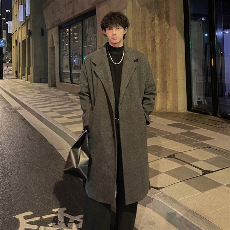 秋冬深灰毛呢大衣男潮风衣宽松中长西装外套MN9568/P100加棉P110，男装风衣，电商B316