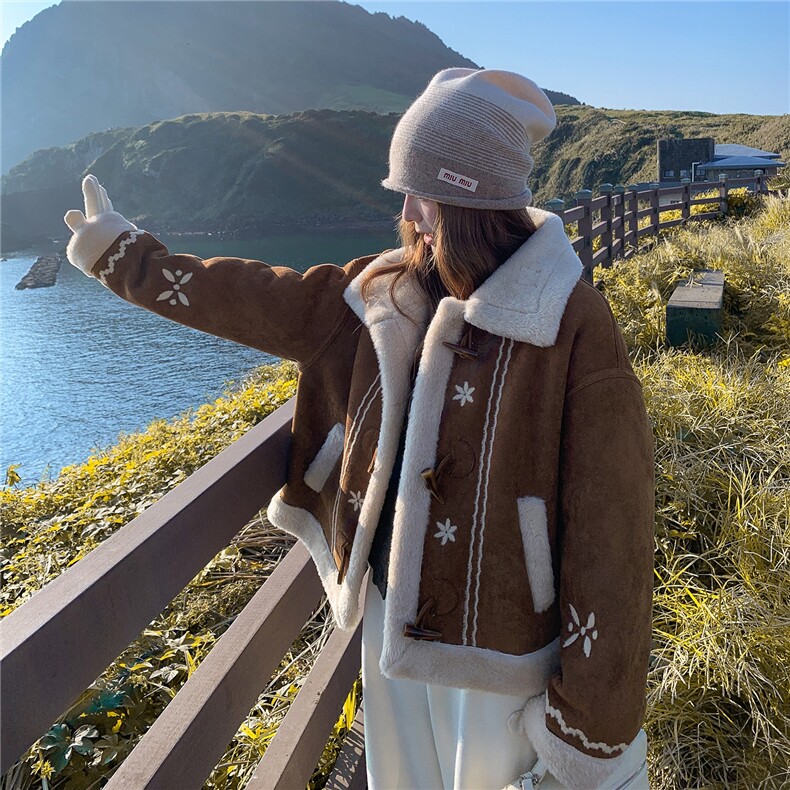 衣珂纱朗2D044-现货！大量25新款冬刺绣羊羔毛外套加厚保暖毛毛,女装派克服,衣珂纱朗