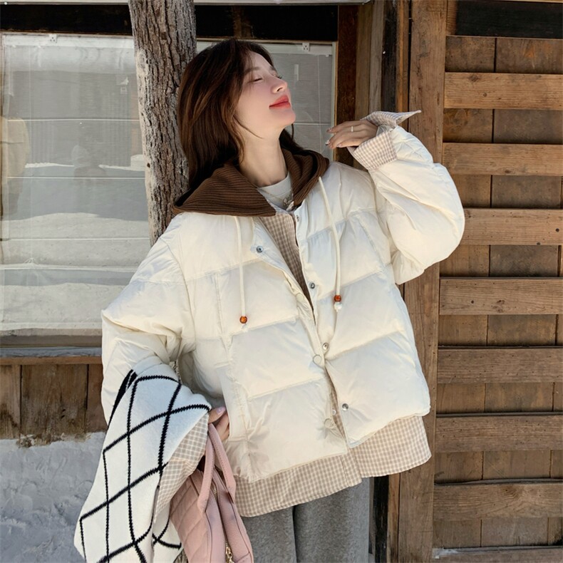 假两件白色连帽羽绒服女冬超火好看高级小众独特漂亮短款加厚外套图片