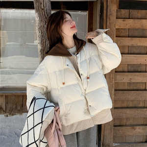 假两件白色连帽羽绒服女冬超火好看高级小众独特漂亮短款加厚外套图片