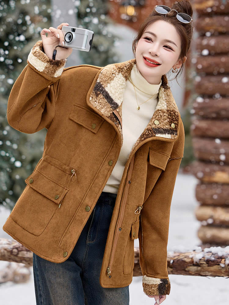 现货！正反两面穿皮毛一体外套女冬季中长款麂皮绒加厚夹克棉服,女装棉衣/棉服,韩蔻秀