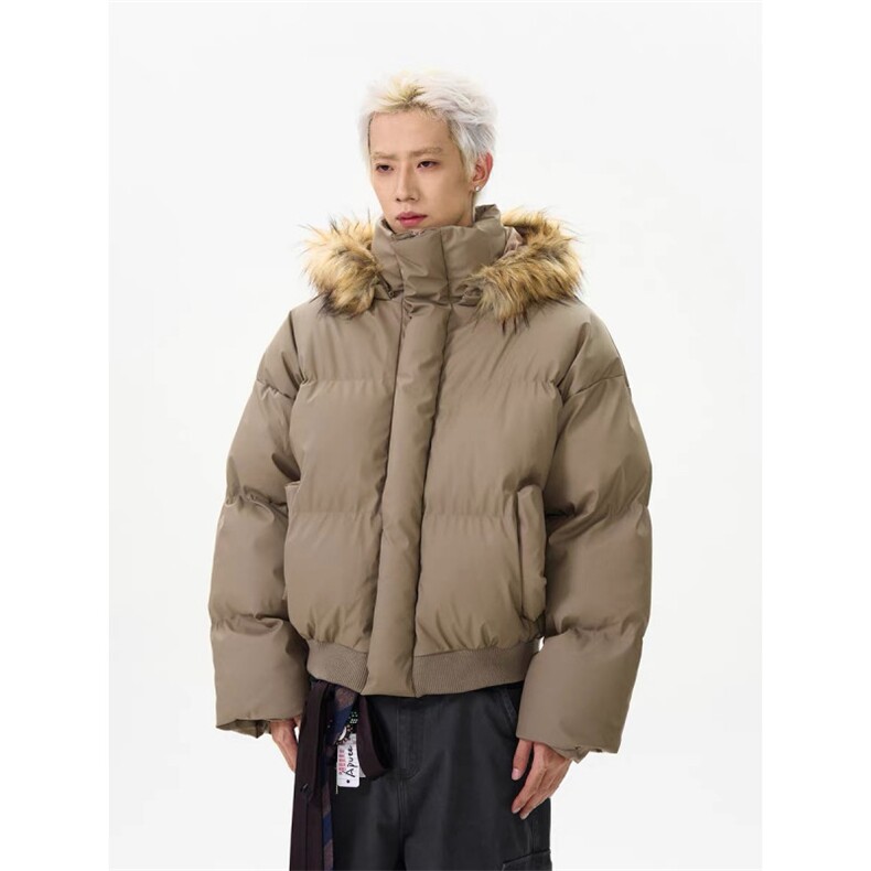 网图秋冬新款休闲百搭连帽毛领PU加厚情侣棉服MY5241TP85,男装棉衣,电商A247