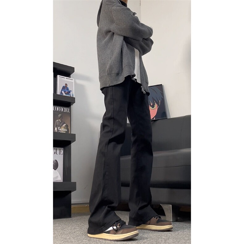 抖音品质弹力高街vibe纯色牛仔裤男款夏季修身微喇叭裤,男装牛仔裤,星座310A-4