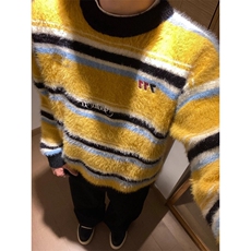 秋冬新款刺绣条纹水貂毛圆领毛衣男女松弛感慵懒风套头针织衫潮流，男装针织衫/毛衣，星座506A