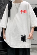 YT26276-P30亚短袖t恤男大码五分袖男宽松七分袖港风模特，男装T恤，电商A040
