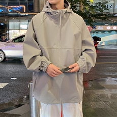 港风二开纯色上衣夹克宽松落肩拼色冲锋衣外套JK835P75，男装夹克，星座1204-3