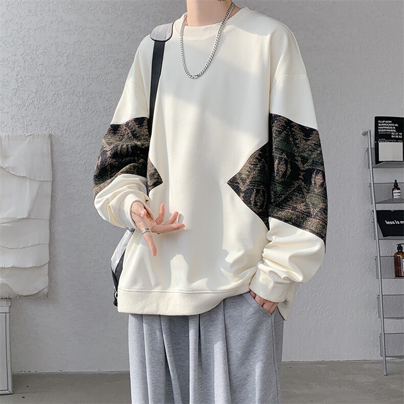 8XL-M春秋季圆领拼接撞色民族风卫衣男新款潮牌上衣服WY005P58,男装卫衣,电商B312
