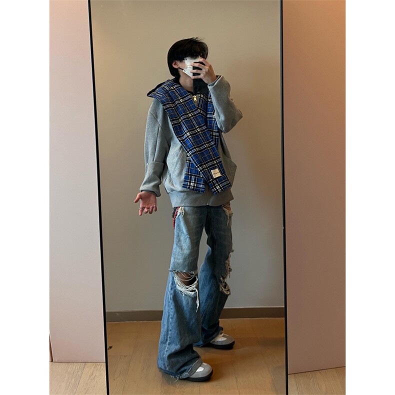 【有货】假两件格子拼接卫衣男款设计感连帽开衫外套JL97LL-特P68,男装卫衣,星座1007（原301D）