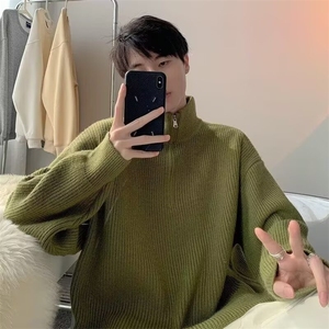 M16-P42 韩版小众纯色立领半拉链毛衣男秋冬美式宽松慵懒风翻领图片