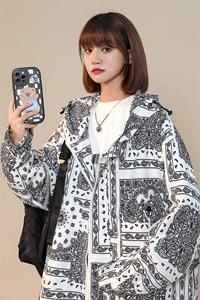 XZ213-19JK41-P98控118 港风大码秋季潮牌印花连帽冲锋衣夹克上衣图片