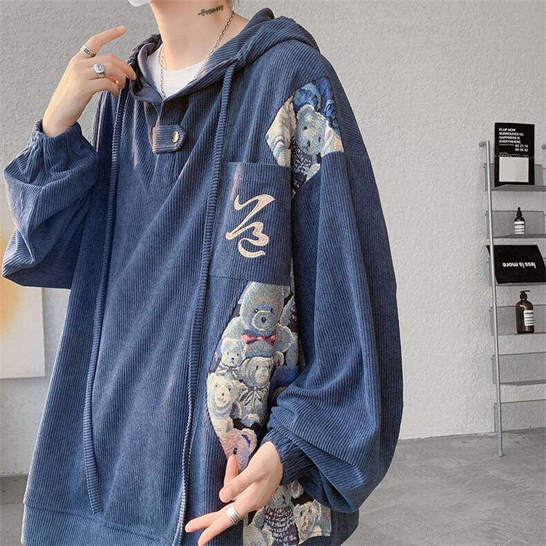 现货WY10066-特P45控68夏季新款抖音高品质百搭小熊连帽卫衣,男装卫衣,电商A059