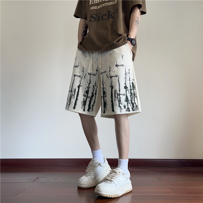 抖音品质夏季新款菠萝格潮流印花宽松短裤B315-K24184-特P25控48,男装牛仔裤,电商B315
