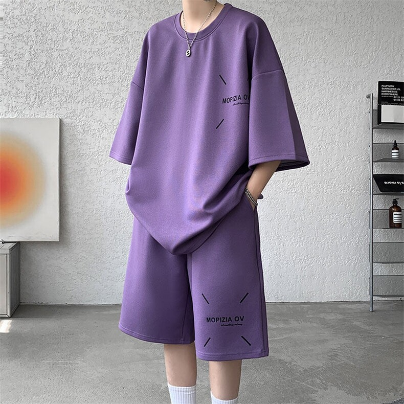 套装男夏季新款港风宽松短袖短裤一套运动装TZ911-P45，男装休闲套装，星座214-3