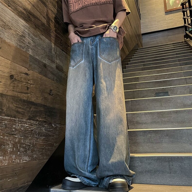 渐变水洗牛仔裤男士夏季薄款复古设计感宽松直筒裤子NK958,男装牛仔裤,星座1116A-1（原606A）